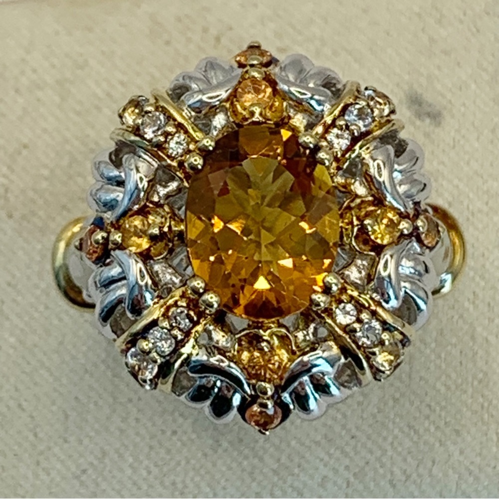 Women's Sterling Dolver 925 Gold-Tone Citrine Halo Statement Ring